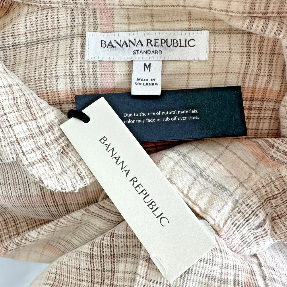NWT Banana Republic Standard Fit Lightweight Corduroy Shirt MEDIUM‎ Cream Plaid